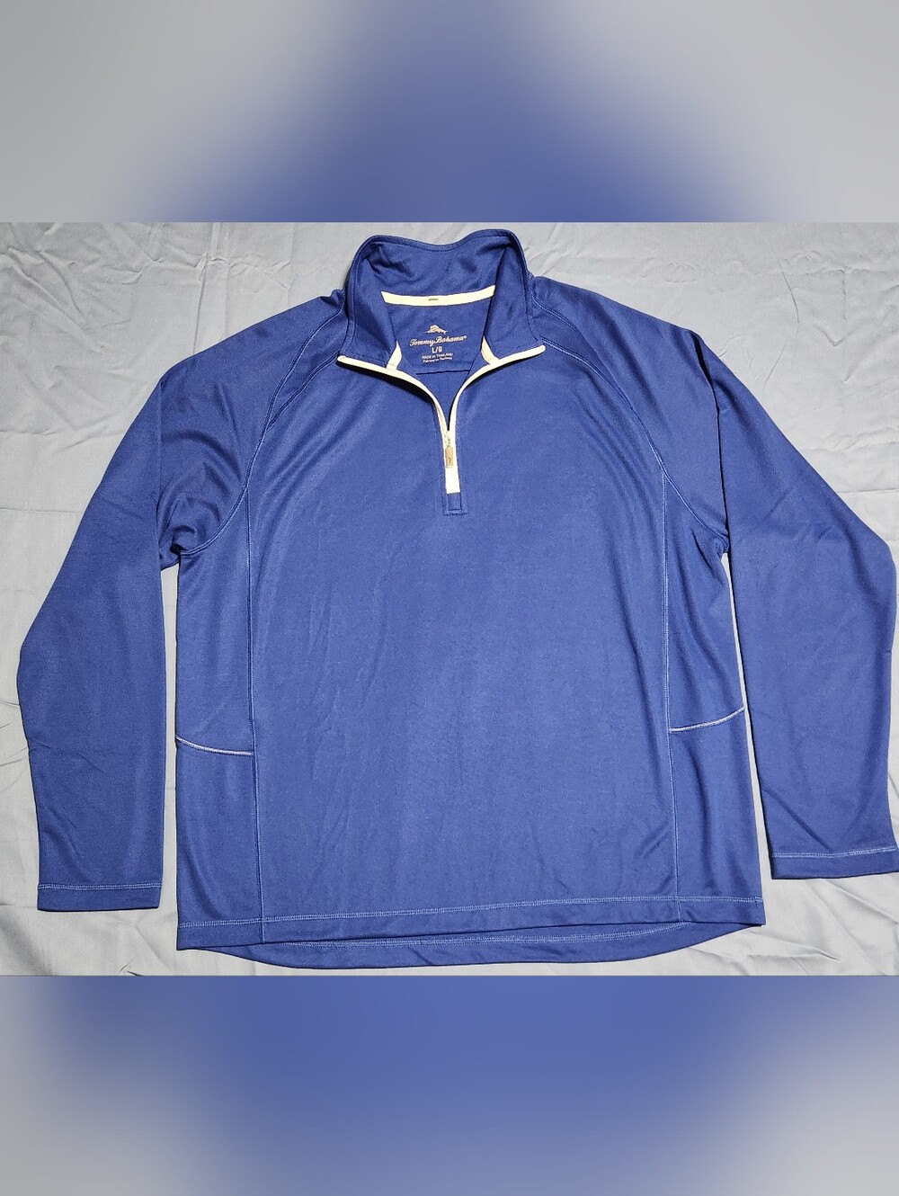 Tommy Bahama Men's Large 1/4 Zip Pullover Royal Blue Long Sleeve Shirt Marlin